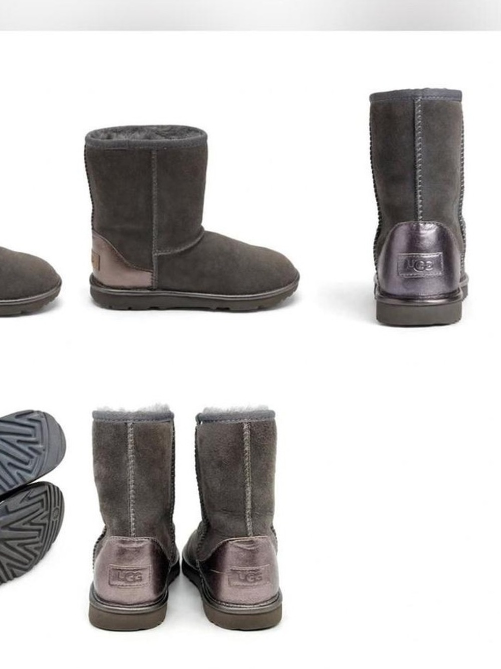 UGG Classic Shine Metallic Boots  Gray Charcoal  Sheepskin Sz 2